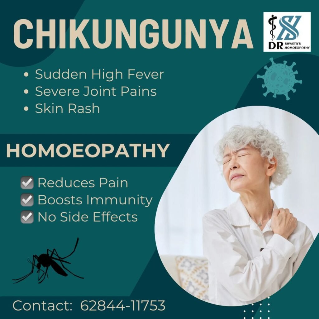 A homeopathic doctor consulting a patient experiencing joint pain from chikungunya, showing natural remedies and medicines on the table".